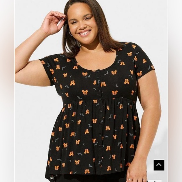 NWT Disney Mickey Torrid pumpkin Hi-Low babydoll top Halloween SOLD OUT ONLINE - Picture 1 of 7
